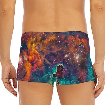 Teal Orange Universe Galaxy Space Print Men's Short Boxer Briefs