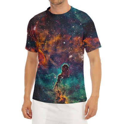 Teal Orange Universe Galaxy Space Print Men's Short Sleeve Rash Guard