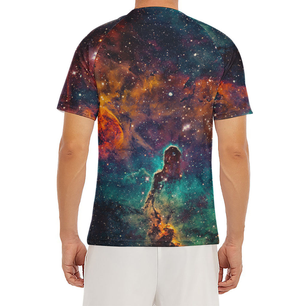 Teal Orange Universe Galaxy Space Print Men's Short Sleeve Rash Guard
