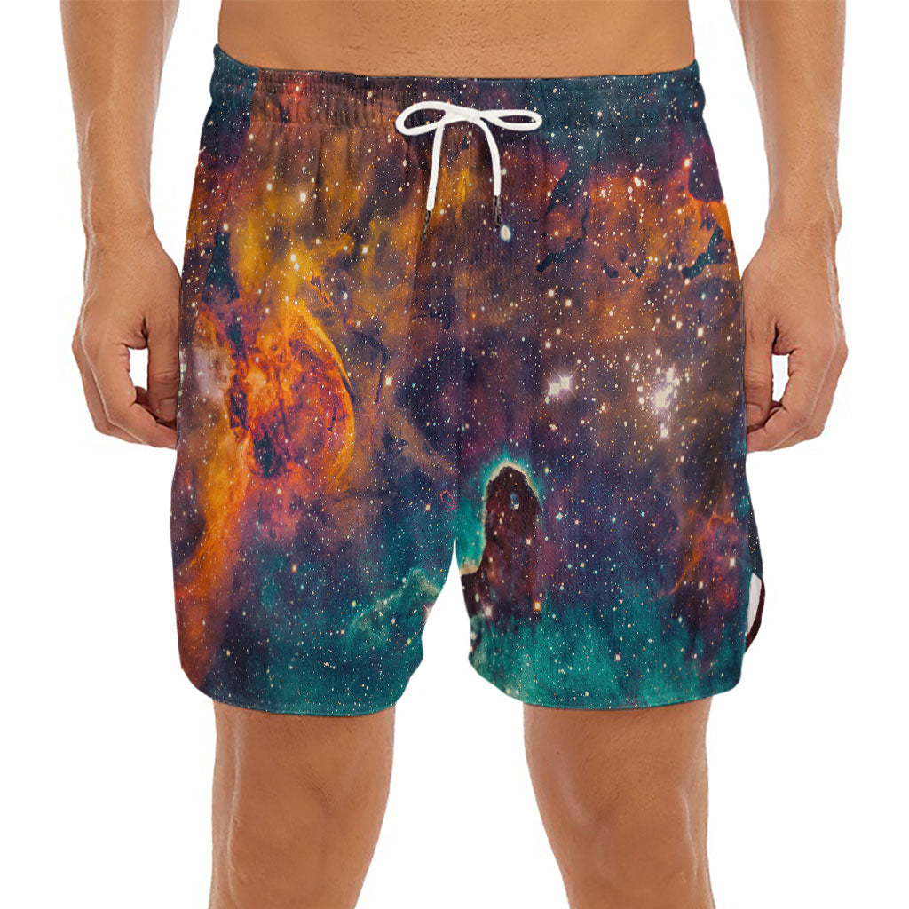 Teal Orange Universe Galaxy Space Print Men's Split Running Shorts