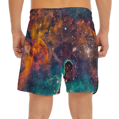Teal Orange Universe Galaxy Space Print Men's Split Running Shorts