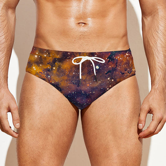 Teal Orange Universe Galaxy Space Print Men's Swim Briefs