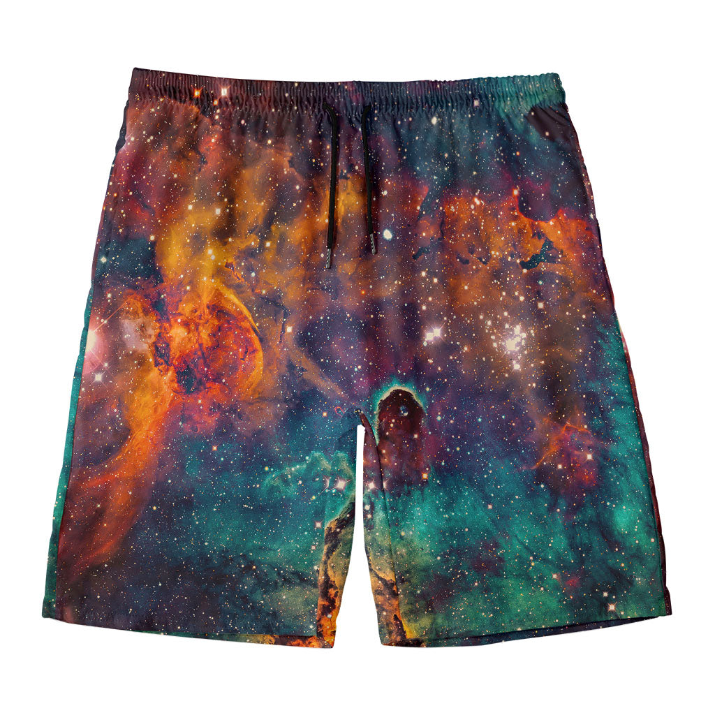 Teal Orange Universe Galaxy Space Print Men's Swim Trunks