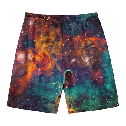Teal Orange Universe Galaxy Space Print Men's Swim Trunks