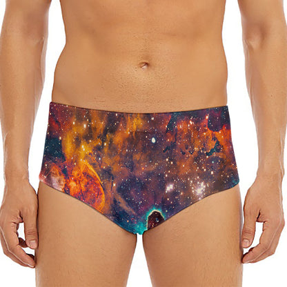 Teal Orange Universe Galaxy Space Print Men's Triangle Swim Briefs