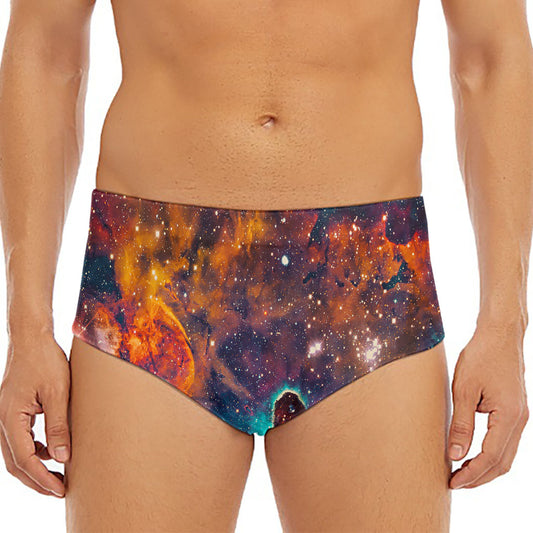 Teal Orange Universe Galaxy Space Print Men's Triangle Swim Briefs