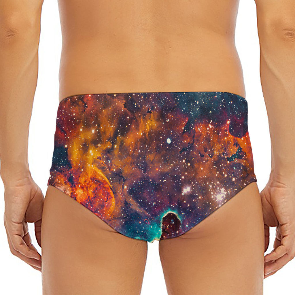 Teal Orange Universe Galaxy Space Print Men's Triangle Swim Briefs