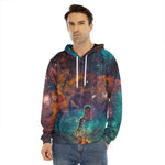 Teal Orange Universe Galaxy Space Print Men's Velvet Pullover Hoodie