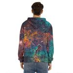 Teal Orange Universe Galaxy Space Print Men's Velvet Pullover Hoodie