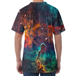 Teal Orange Universe Galaxy Space Print Men's Velvet T-Shirt