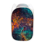 Teal Orange Universe Galaxy Space Print Mesh Laundry Hamper