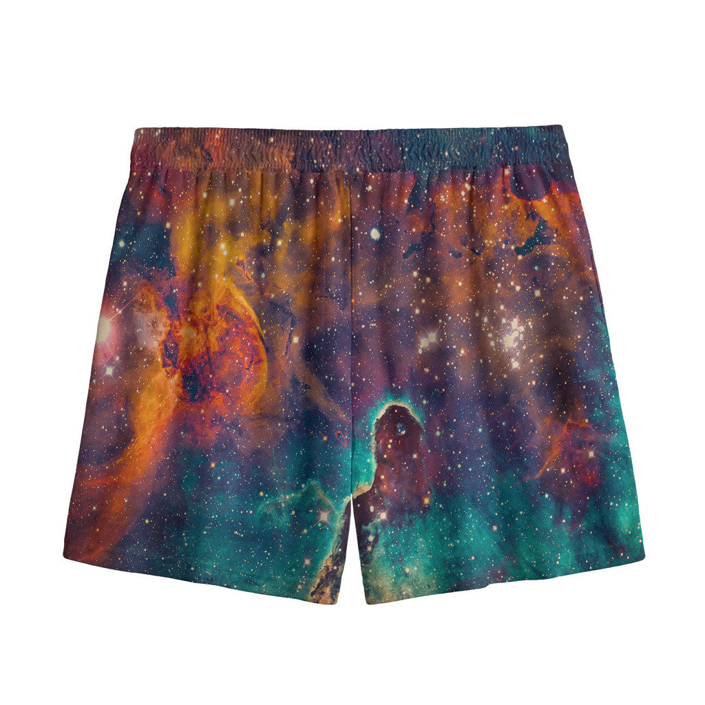 Teal Orange Universe Galaxy Space Print Mesh Shorts