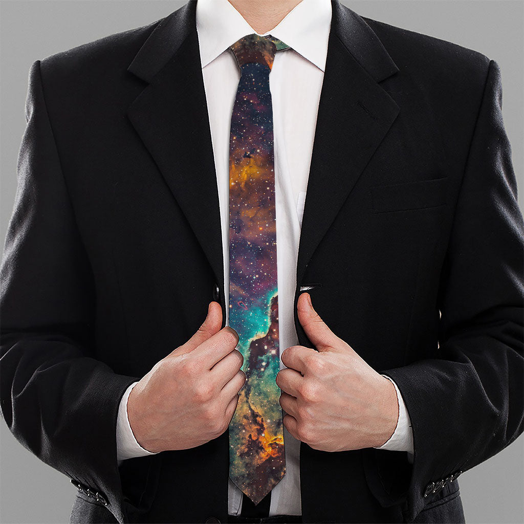 Teal Orange Universe Galaxy Space Print Necktie