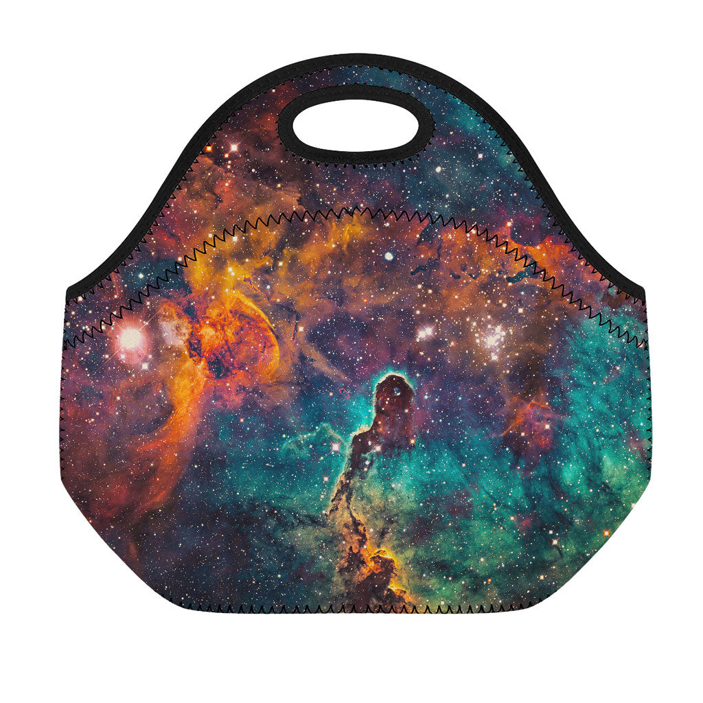 Teal Orange Universe Galaxy Space Print Neoprene Lunch Bag