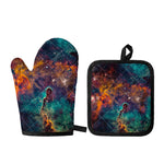 Teal Orange Universe Galaxy Space Print Oven Mitt And Pot Holder Set