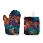Teal Orange Universe Galaxy Space Print Oven Mitt And Pot Holder Set