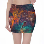 Teal Orange Universe Galaxy Space Print Pencil Mini Skirt