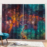 Teal Orange Universe Galaxy Space Print Pencil Pleat Curtains