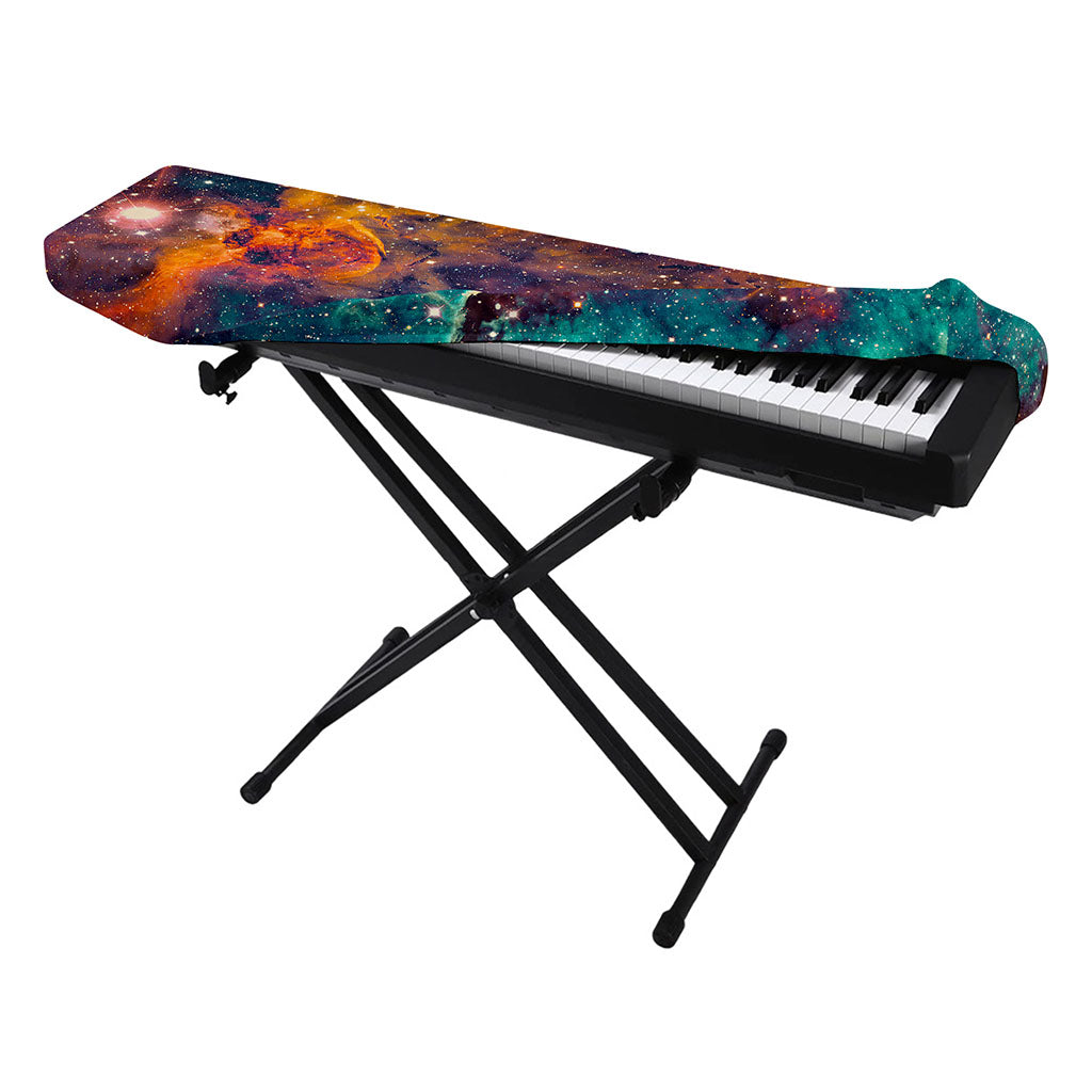 Teal Orange Universe Galaxy Space Print Piano Keyboard Cover