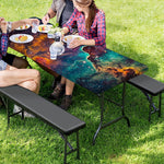 Teal Orange Universe Galaxy Space Print Picnic Table Cover