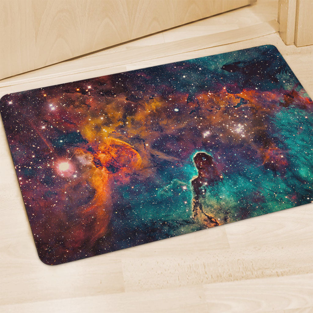 Teal Orange Universe Galaxy Space Print Polyester Doormat