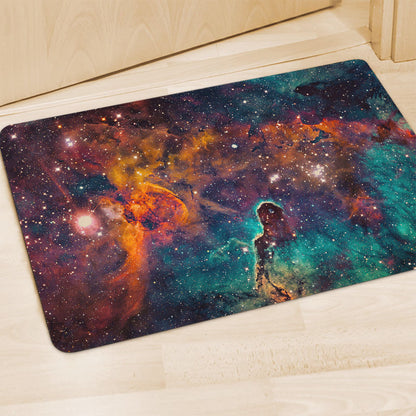 Teal Orange Universe Galaxy Space Print Polyester Doormat