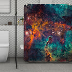 Teal Orange Universe Galaxy Space Print Polyester Shower Curtain