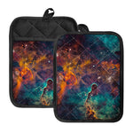 Teal Orange Universe Galaxy Space Print Pot Holders With Pocket