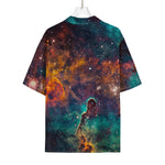 Teal Orange Universe Galaxy Space Print Rayon Hawaiian Shirt