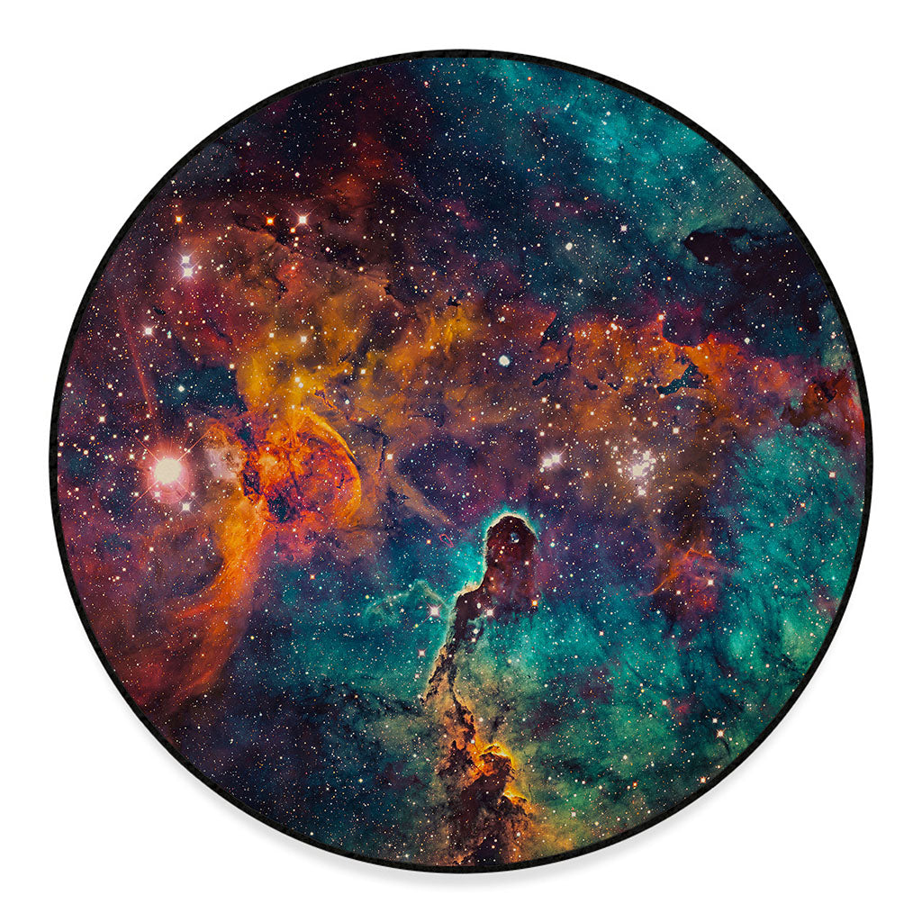 Teal Orange Universe Galaxy Space Print Round Floor Mat