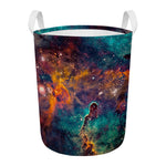 Teal Orange Universe Galaxy Space Print Round Laundry Basket