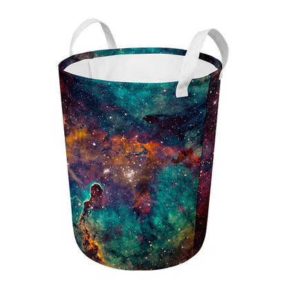 Teal Orange Universe Galaxy Space Print Round Laundry Basket