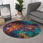 Teal Orange Universe Galaxy Space Print Round Rug