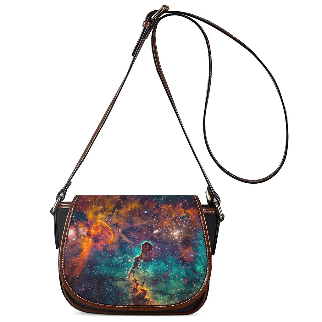 Teal Orange Universe Galaxy Space Print Saddle Bag