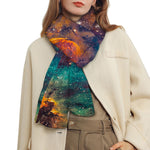 Teal Orange Universe Galaxy Space Print Scarf