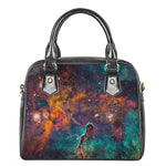 Teal Orange Universe Galaxy Space Print Shoulder Handbag