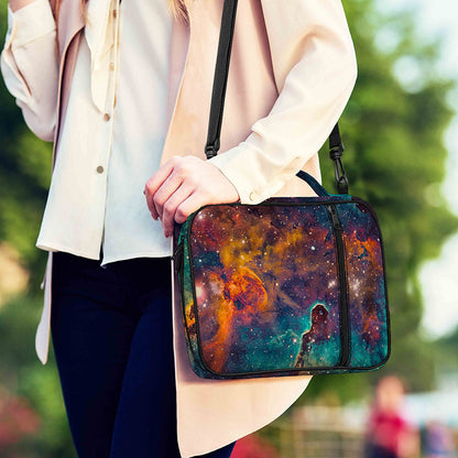 Teal Orange Universe Galaxy Space Print Shoulder Strap Bible Bag