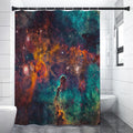Teal Orange Universe Galaxy Space Print Shower Curtain