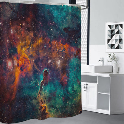 Teal Orange Universe Galaxy Space Print Shower Curtain