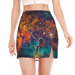 Teal Orange Universe Galaxy Space Print Side Slit Mini Skirt