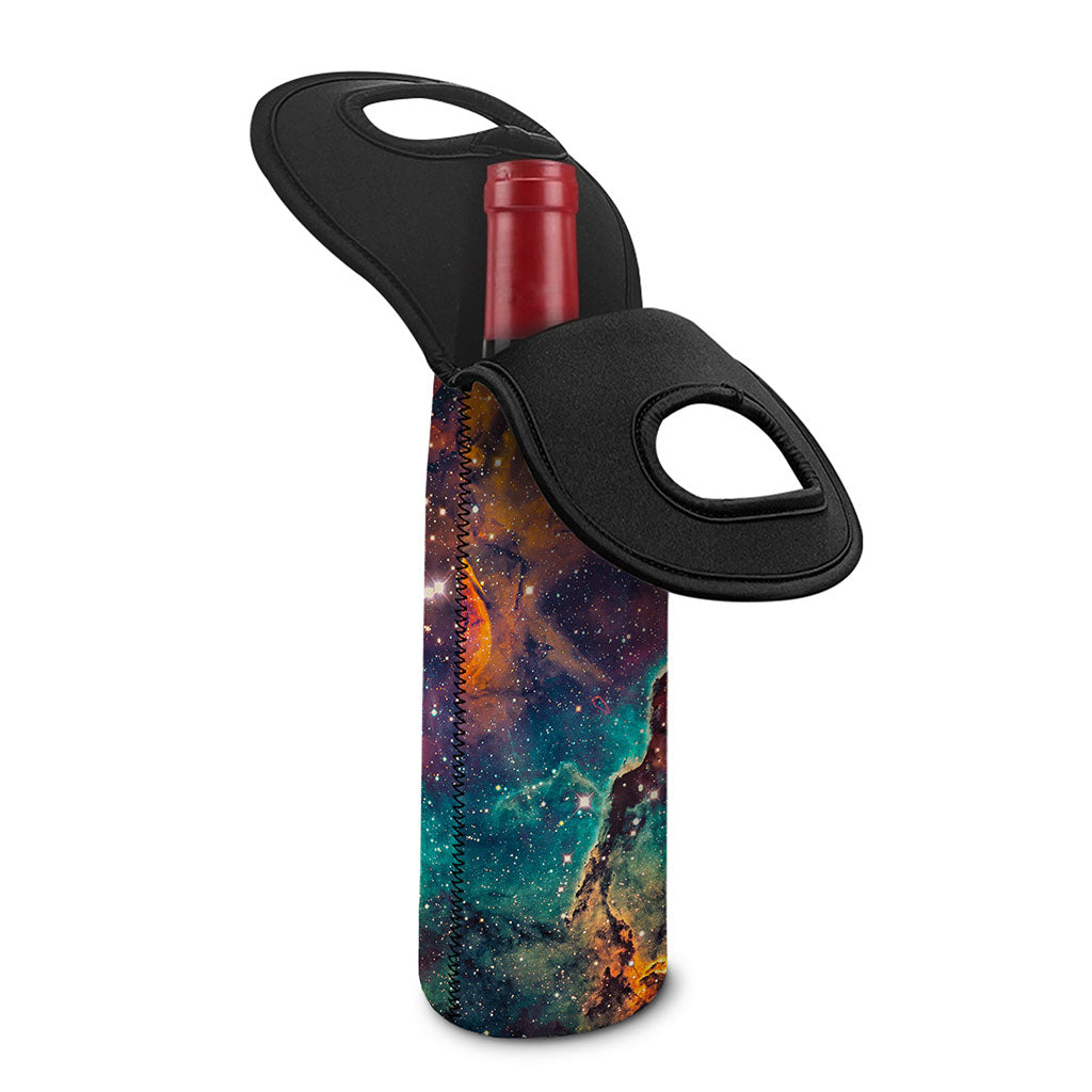 Teal Orange Universe Galaxy Space Print Single Neoprene Wine Tote