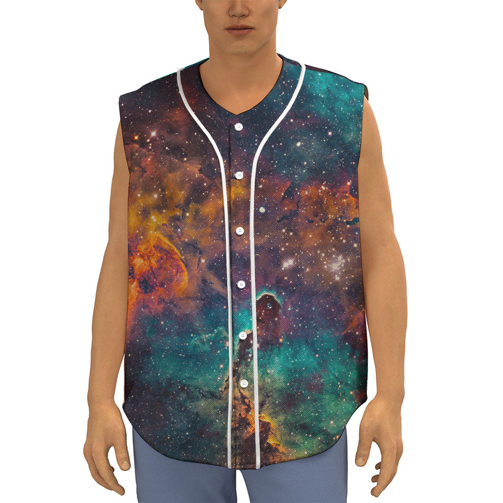 Teal Orange Universe Galaxy Space Print Sleeveless Baseball Jersey