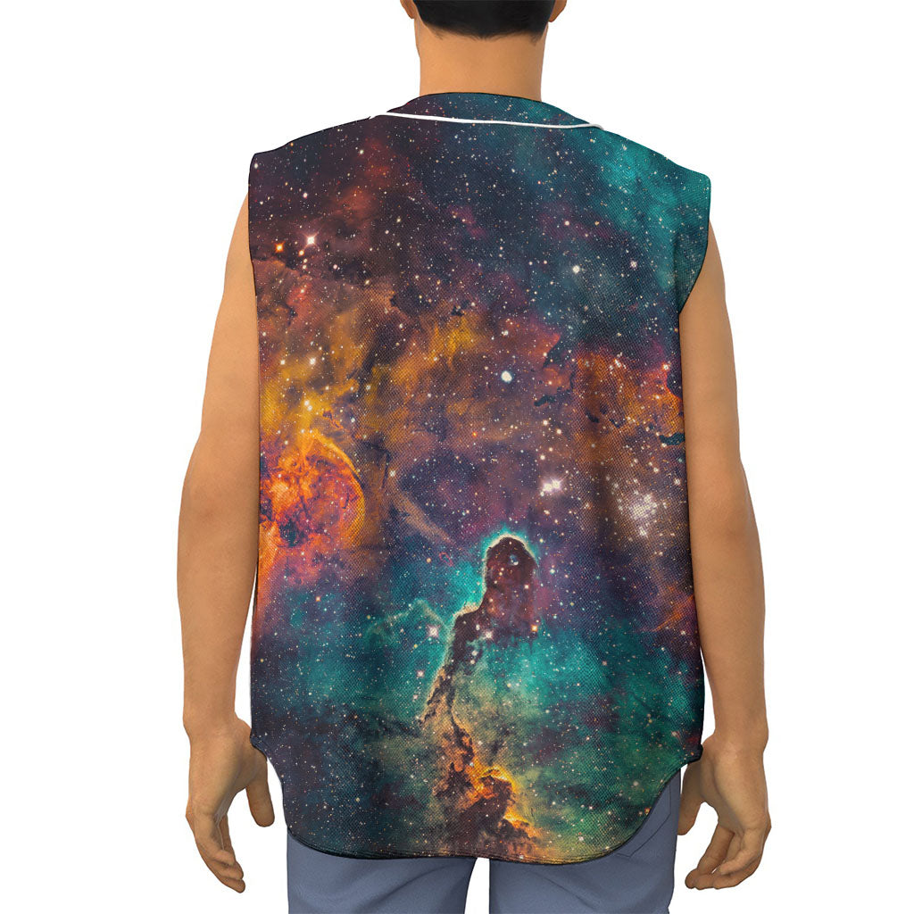 Teal Orange Universe Galaxy Space Print Sleeveless Baseball Jersey
