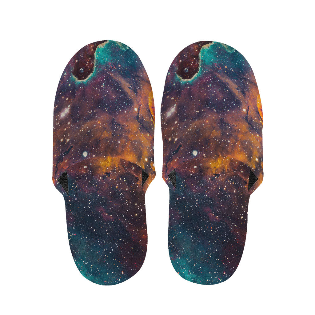 Teal Orange Universe Galaxy Space Print Slippers