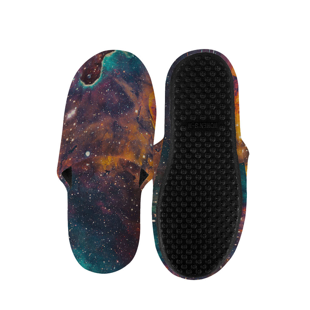 Teal Orange Universe Galaxy Space Print Slippers