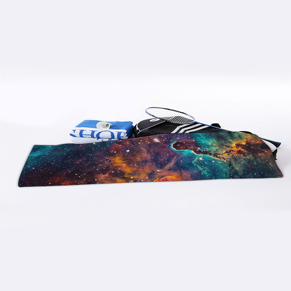 Teal Orange Universe Galaxy Space Print Sports Towel