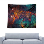 Teal Orange Universe Galaxy Space Print Tapestry