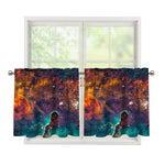 Teal Orange Universe Galaxy Space Print Tier Curtains