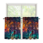 Teal Orange Universe Galaxy Space Print Tier Curtains