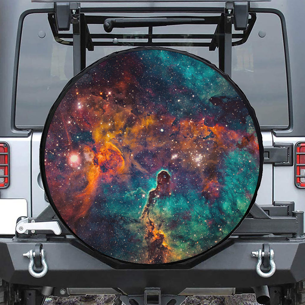 Teal Orange Universe Galaxy Space Print Tire Cover